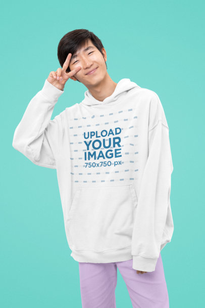 Pullover Hoodie Mockup of a Happy Kawaii Man