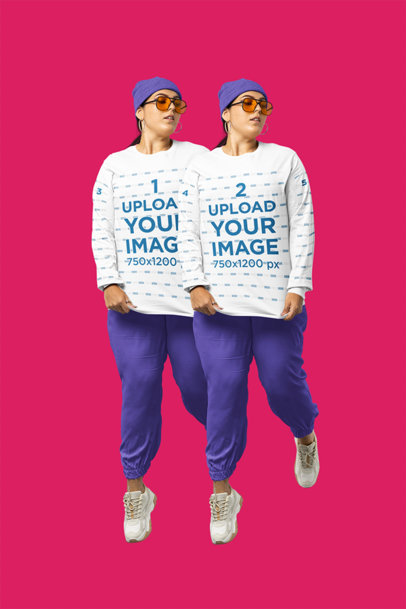 Bella Canvas Long Sleeve T-Shirt Mockup of a Woman Posing in a Studio