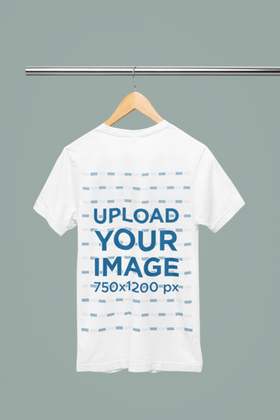 Back-View Bella Canvas T-Shirt Mockup Featuring a Wooden Hanger