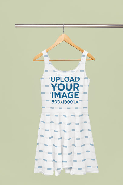 Mockup of a Sublimated Skater Dress Placed on a Hanger