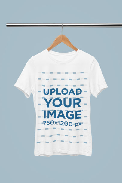 Mockup of a Crewneck Bella Canvas T-Shirt Placed on a Hanger