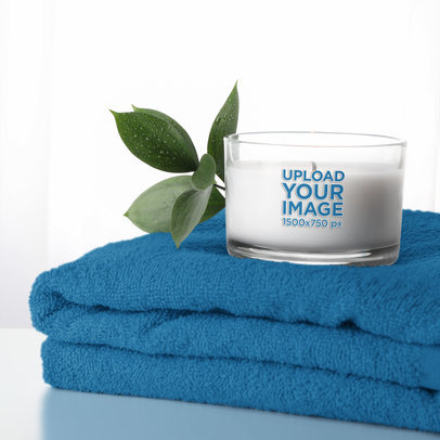 Candle Mockup Featuring a Folded Towel and a Plant m30428 r-el2
