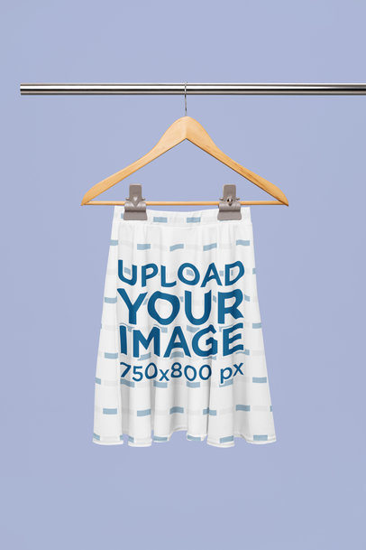 Mockup of a Sublimated Skater Skirt Placed on a Wooden Hanger m31104