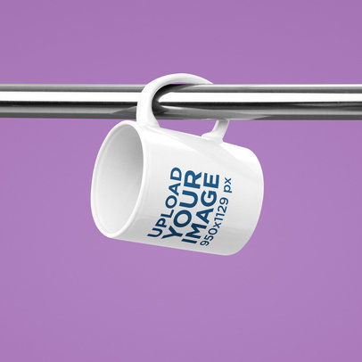 Mockup of an 11 oz Coffee Mug Hung on a Steel Bar m31108