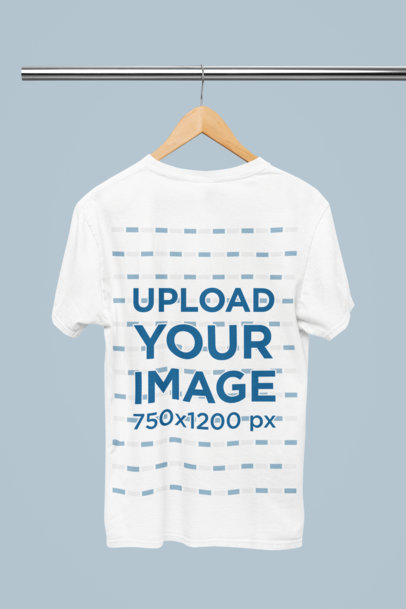 Back-View Mockup of a Crewneck T-Shirt Hanging from a Steel Bar