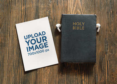Flyer Mockup Featuring a Bible and a Pair of Earbuds m30600 r-el2