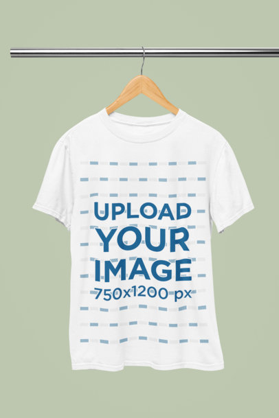 Mockup of a Gildan Round-Neck Tee Placed on a Hanger