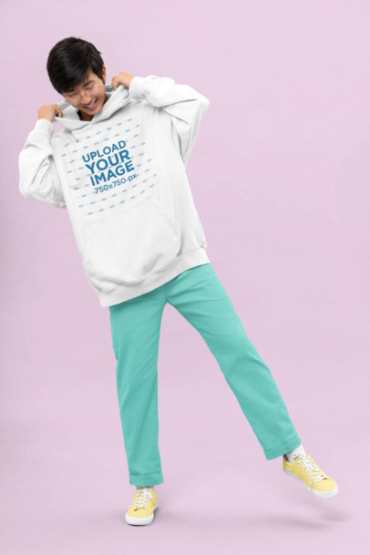 Kawaii Mockup of a Happy Man With Glasses Wearing a Pullover Hoodie