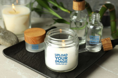 Burning Candle Mockup Featuring a Dropper and a Cosmetic Jar  m30426 r-el2
