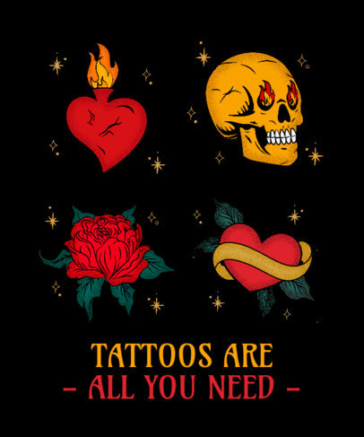 Tattoo-Themed T-Shirt Design Template Featuring Old School Graphics