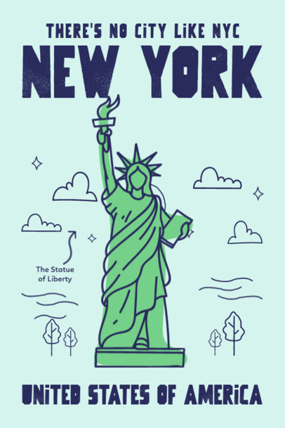 Front Postcard Template Featuring an Illustrated Statue of Liberty