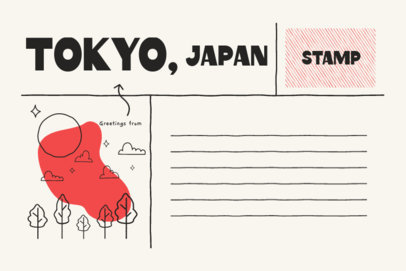 Back Postcard Template from Tokyo with a Colorful Graphic 