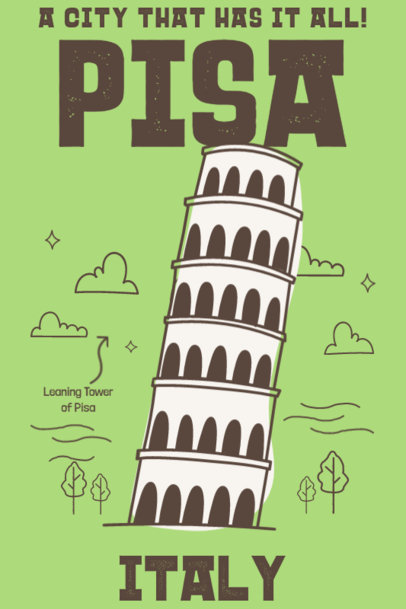 Front Postcard Maker Featuring an Illustrated Leaning Tower of Pisa