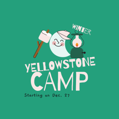 Winter Camp Logo Template with a Smiling Moon