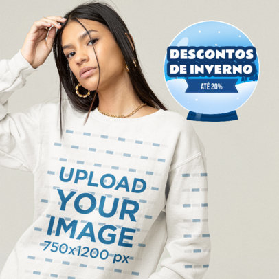 Sweatshirt Mockup Featuring a Serious Woman for a Special Winter Discount