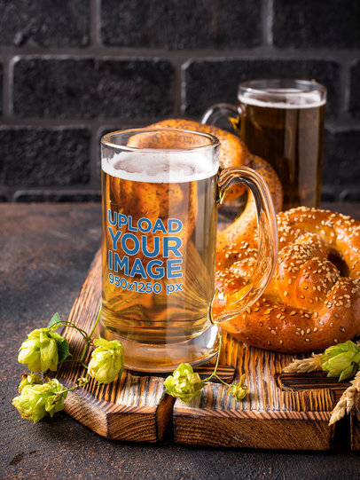 Mockup of a Beer Mug Placed on an Oktoberfest-Decorated Setting