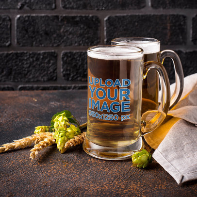 Oktoberfest-Themed Mockup of Two Mugs Filled with Beer