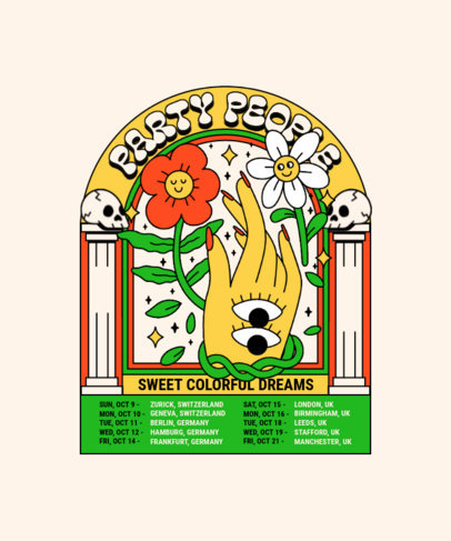 Back T-Shirt Design Maker with Trippy Cartoon Illustrations for Music Band Souvenirs