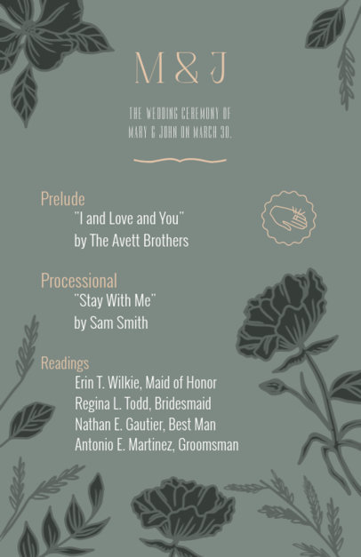 Front Wedding Program Creator Featuring Flower Graphics