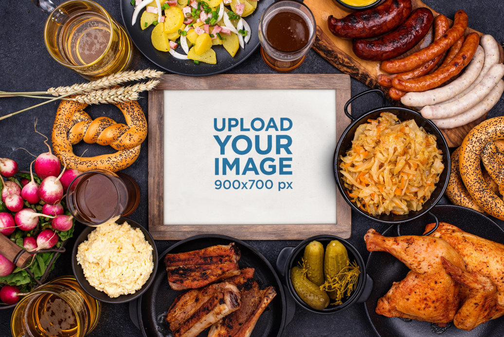 Mockup of an Art Print Placed in an Oktoberfest-Decorated Table