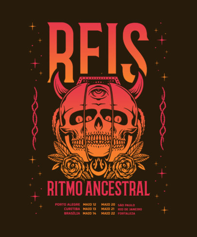 Back T-Shirt Design Template Featuring a Skull Graphic for a Rock Band's Tour Merch