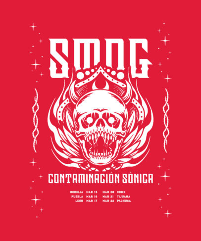 Back T-Shirt Design Maker Featuring a Skull Illustration for a Rock Band's Tour Merch