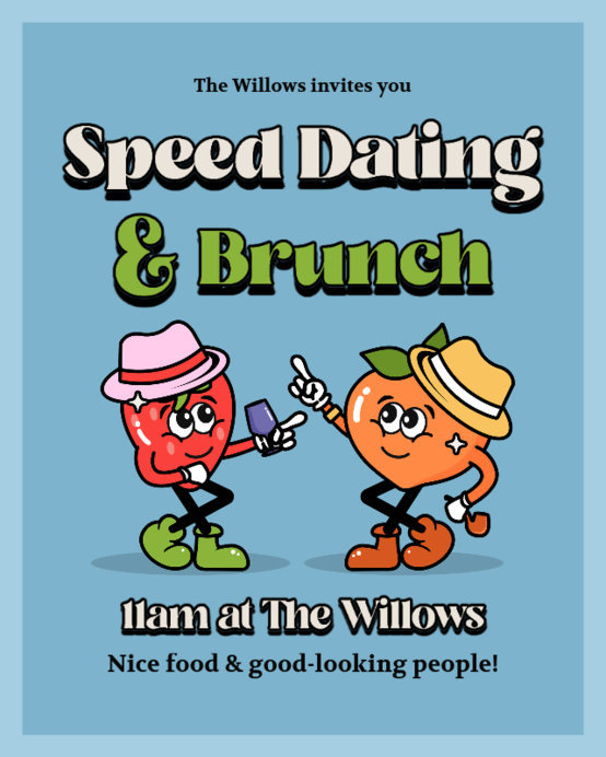 Instagram Post Template with Dancing Hearts for a Speed Dating Brunch