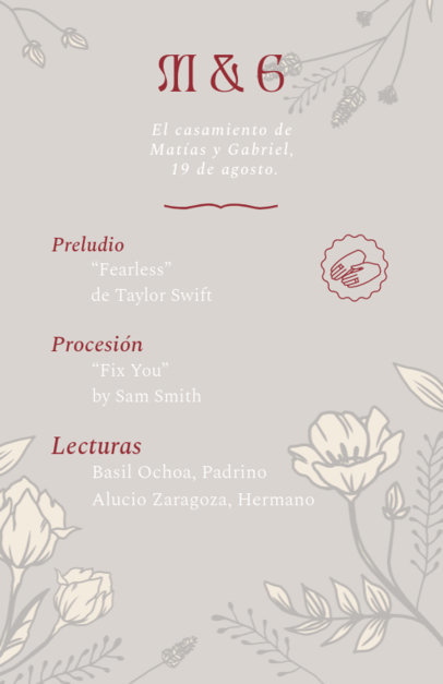 Front Wedding Program Template for a Matrimony Ceremony
