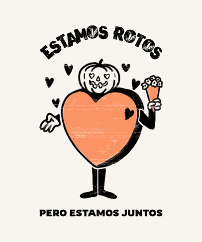 T-Shirt Design Template Featuring a Pumpkin With a Heart Costume for Valloween