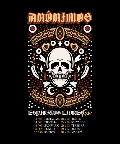 Back T-Shirt Design Creator Featuring a Skull Graphic for a Heavy Metal Band