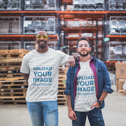 Warehouse Workers Wearing T-Shirts Mockup 
