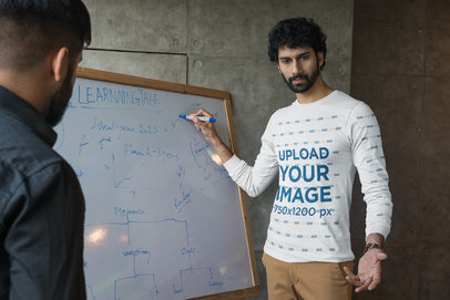 Bella Canvas Long-Sleeve Tee Mockup Featuring a Bearded Man Presenting a Work Project m31755