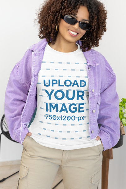 Rounded-Neck Bella Canvas Tee Mockup of a Woman with Sunglasses