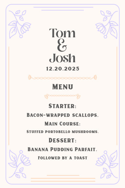 Menu Maker for a Wedding Featuring Floral Graphics