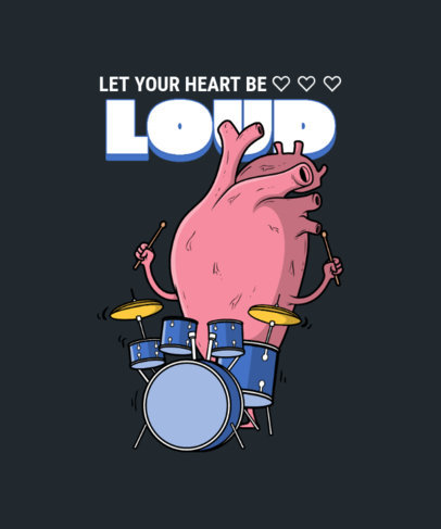 Cartoonish T-Shirt Design Template Featuring a Heart for Valentine's Day