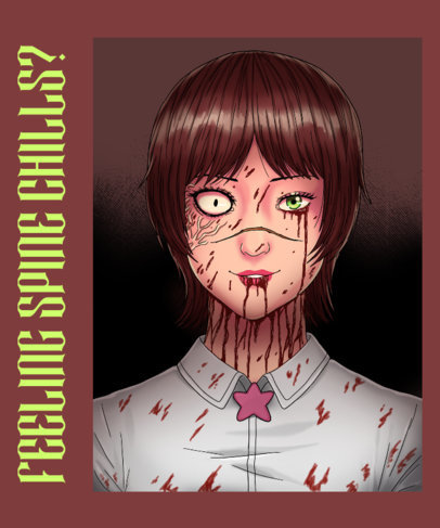 T-Shirt Design Template with a Bloody Character Illustration Inspired by Junji Ito 2768j-5270