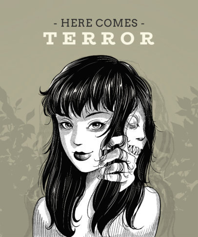 T-Shirt Design Creator Featuring a Horror Character Inspired by Junji Ito Maniac