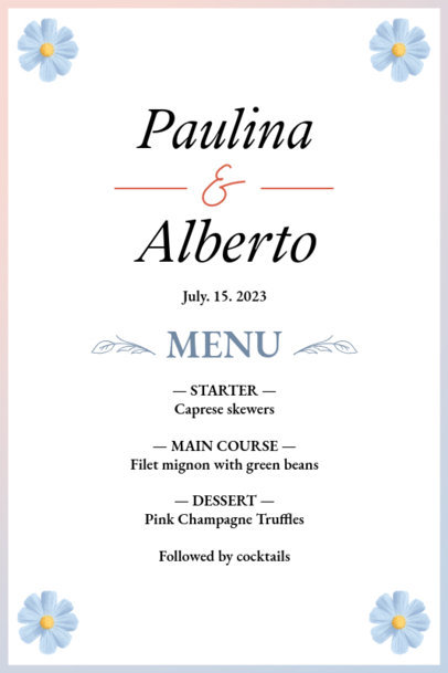 Wedding Menu Maker Featuring Flower Graphics