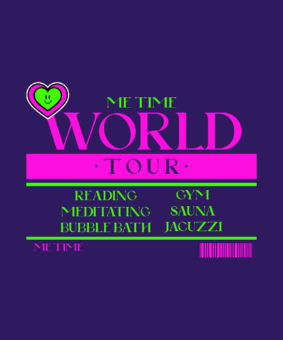 Back T-Shirt Design Template Featuring Fake World Tour Theme and a Heart Sticker