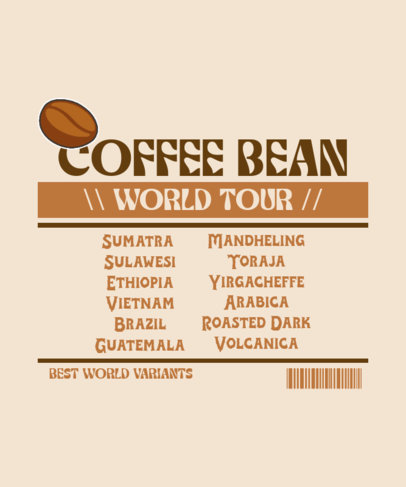 Back T-Shirt Design Creator Featuring a Coffee Theme for a World Tour Set List
