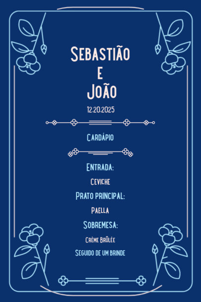 Menu Creator for a Wedding Celebration Featuring Flower Graphics 