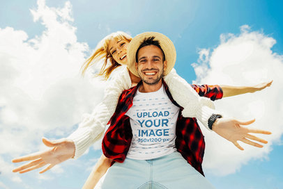 T-Shirt Mockup Featuring a Happy Man Having Fun With His Girlfriend