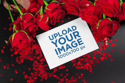 Valentine's Day-Inspired Mockup of a Horizontal Flyer Placed by Red Roses