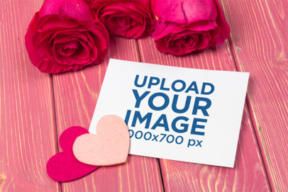 Valentine's Day-Themed Mockup Featuring a Flyer Lying Near Some Hearts and Roses