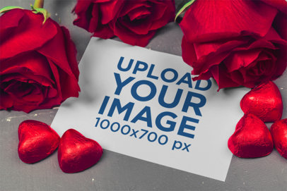 Mockup of a Horizontal Flyer Placed by Valentine's Day Roses