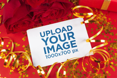 Mockup of a Horizontal Flyer in a Valentine's Day Setting