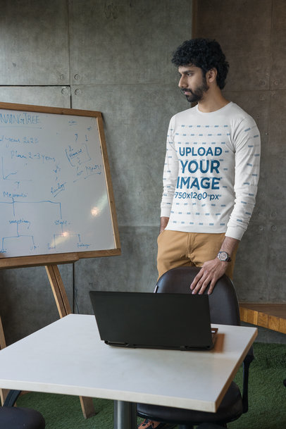 Bella Canvas Long Sleeve Tee Mockup of a Teacher Standing in Front of a Whiteboard m31757