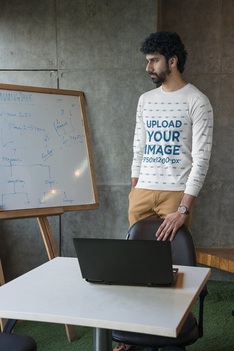Bella Canvas Long Sleeve Tee Mockup of a Teacher Standing in Front of a Whiteboard