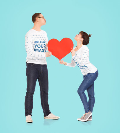 Long Sleeve Tee Mockup of a Happy Couple Holding a Paper Heart m31796 r-el2