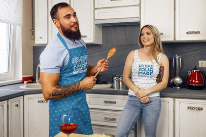 Apron and Tank Top Mockup of a Happy Couple Cooking m14708 r-el2
